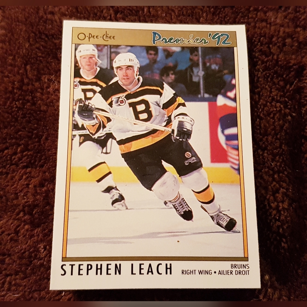 1992 Boston Bruins Stephen Leach Hockey Card Premier OPC NHL Right Wing #12